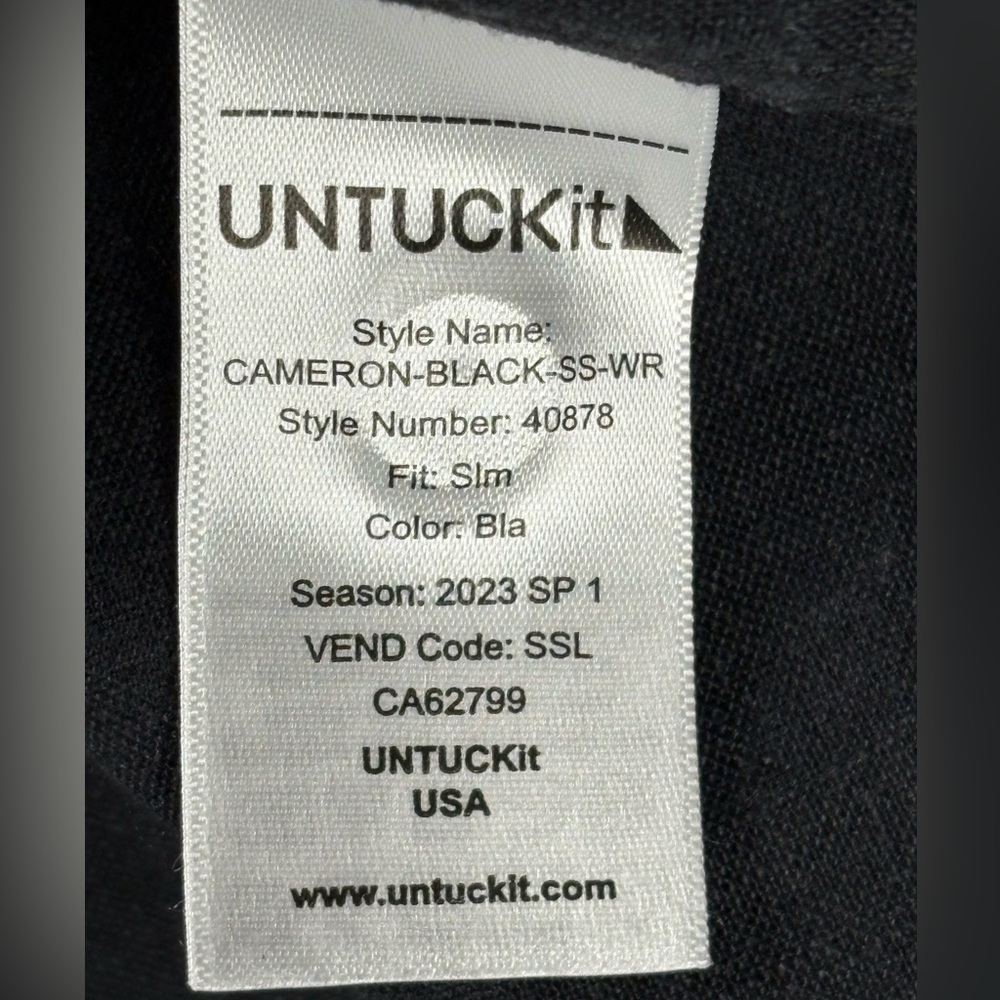 UNTUCKit Cameron Black Linen Short Sleeve Shirt Medium Slim Fit - Picture 4 of 7